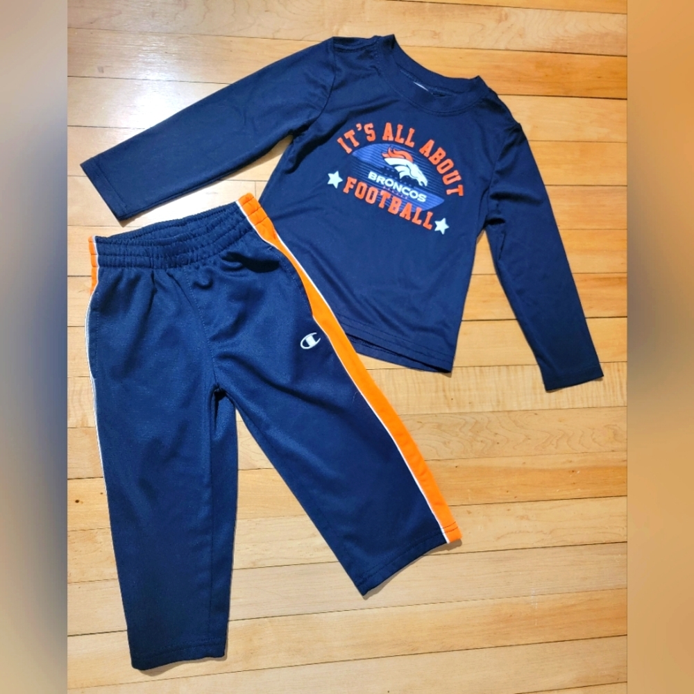2T kids NFL  " DENVER BRONCOS" long sleeve shirt w/Champion pants Blue & orange